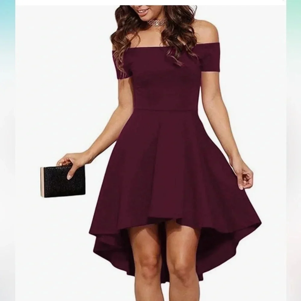 off the shoulder high low skater dress Amazon.com: Sarin Mathews Womens Off The Shoulder Short Sleeve High Low Cocktail Skater Dress Black : Clothing, Shoes & Jewelry